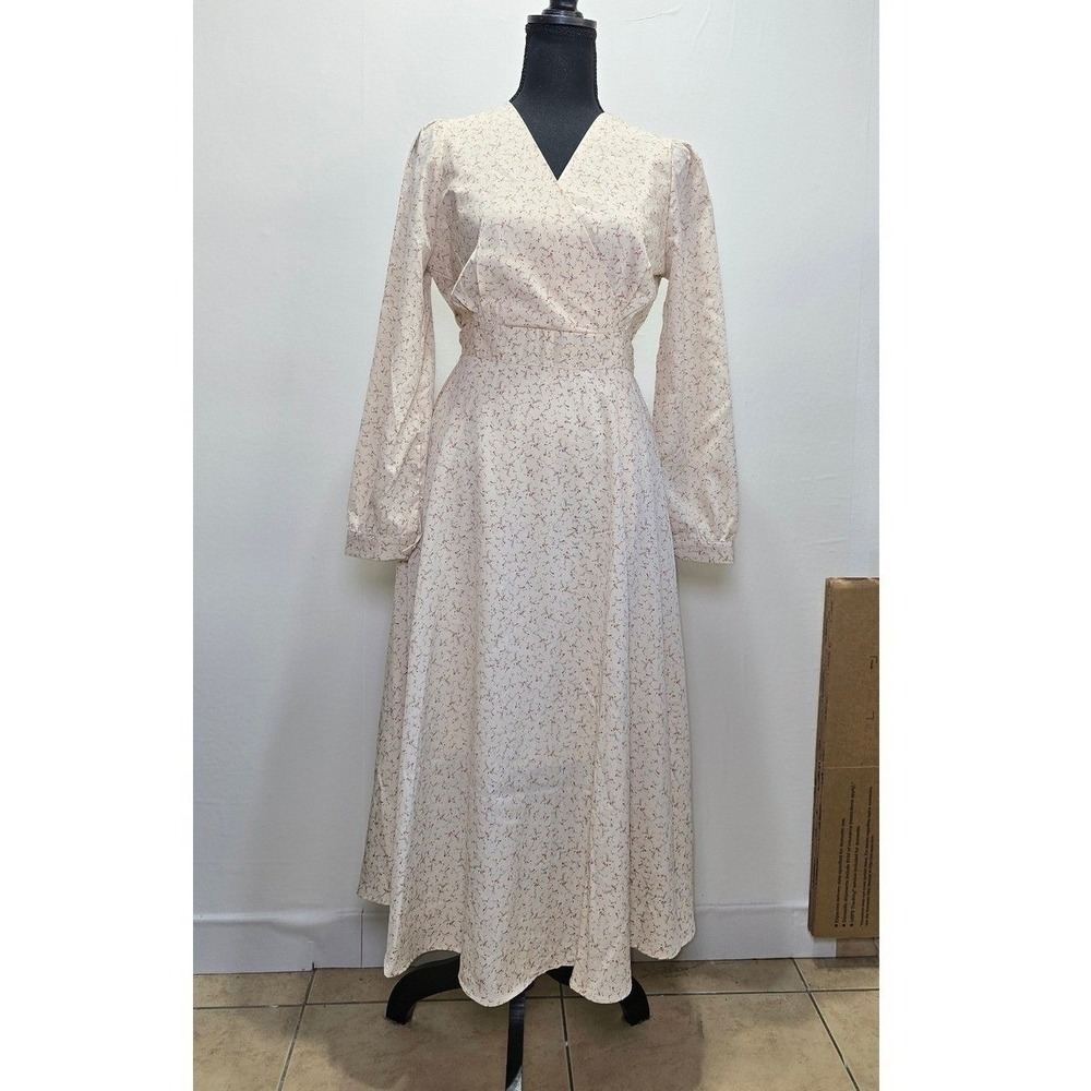 NWT Afternoon Womens Midi Dress Small Cream Floral Cottagecore Prairie floral